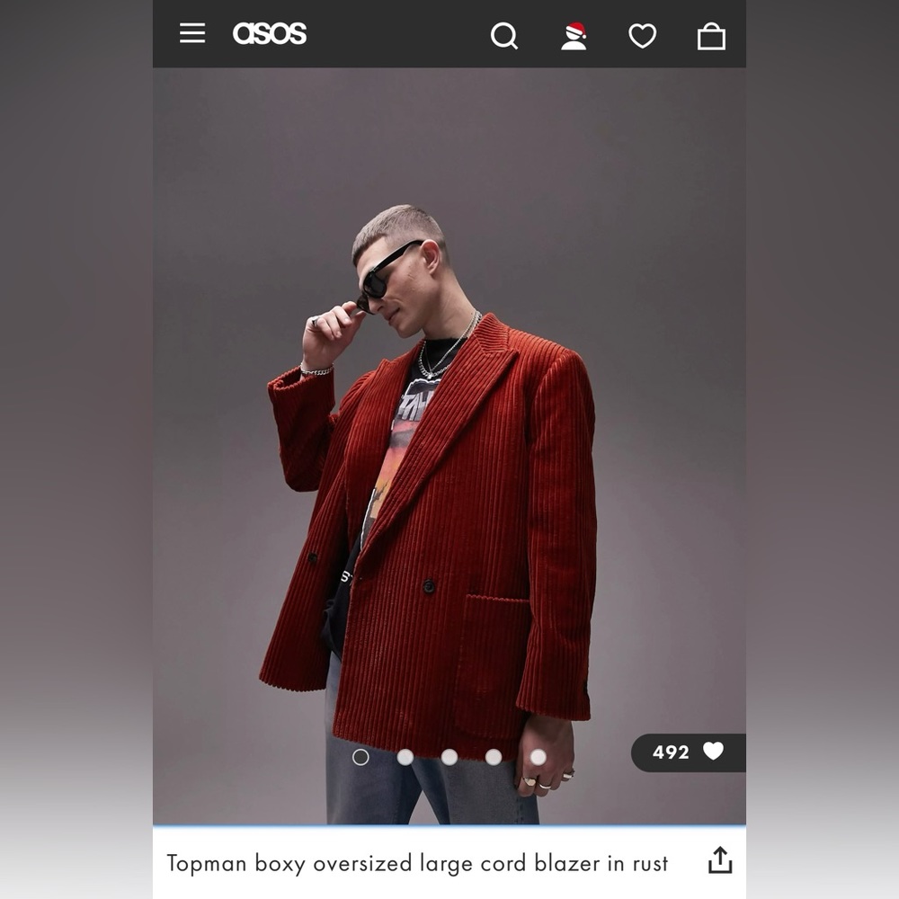 Topman boxy oversized large cord blazer in rust .